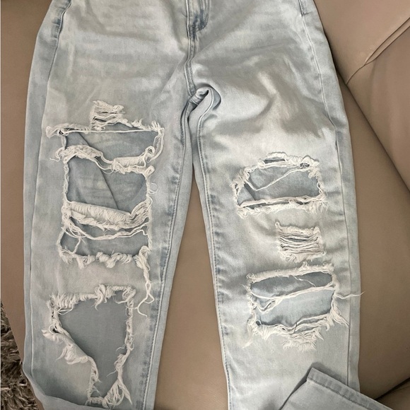 Fashion Nova Sky Blue Ripped Boyfriend Jeans - Picture 1 of 3